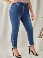  Cropped Button Skinny Plus Size Jeans 880