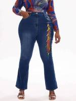 Dark Wash Button Long Plus Size Jeans 9278