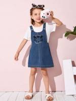 Cartoon Short Straps Preppy Toddler Girl Denim Dresses 4068