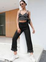 Regular Fit Fringe Cropped Women Clothing 1103