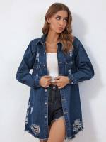 Short Ripped Plain Long Sleeve Women Denim Jackets  Coats 1021