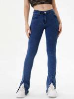 Plain Long Dark Wash Women Denim 8542