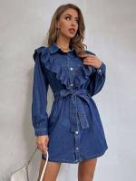  Long Sleeve Collar Plain Women Denim 176