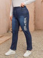  Floral Dark Wash Regular Fit Women Plus Clothing 6155