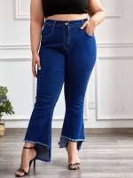  Button Plain Plus Size Denim 124