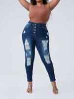 Ripped Dark Wash  Plus Size Jeans 6424