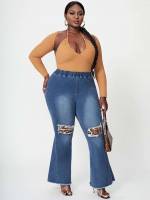 Leopard Dark Wash Plus Size Jeans 277