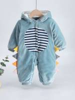  Embroidery Dusty Blue Hooded Baby Jumpsuits 9167