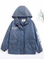 Dusty Blue Regular Casual Hooded Boys Coats 1801