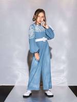 Long Loose Zipper Round Neck Girls Jumpsuits 2328