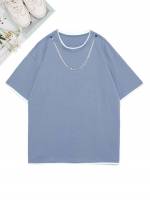 Regular Dusty Blue Short Sleeve Street Men T-Shirts  Tanks 9577