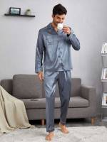  Long Sleeve Dusty Blue Men Loungewear Sets 9465