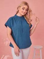 Regular Dusty Blue Short Sleeve Women Plus Clothing 7769