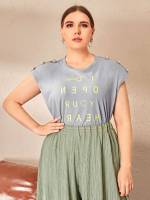 Regular Fit Dusty Blue Round Neck Women Plus Clothing 5943