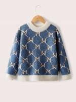  Dusty Blue Letter Stand Collar Toddler Boy Sweaters 3607