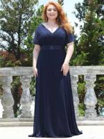 V neck Glamorous Regular Fit Dusty Blue Weddings  Events 9407