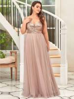 Glamorous Dusty Blue Maxi Plus Size Wedding Party Wear 8676