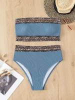 Dusty Blue Bandeau Elegant Women Bikini Sets 5741