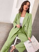 Dusty Blue Button Front  Women Suit Sets 5926