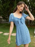 Dusty Blue Ditsy Floral Regular Fit Boho Women Clothing 952