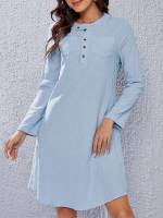 Dusty Blue Short Long Sleeve Casual Women Dresses 4689