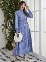  Long Sleeve Shirred Polka Dot Women Clothing 2480