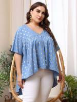 All Over Print Casual Regular Fit Plus Size Tops 4952