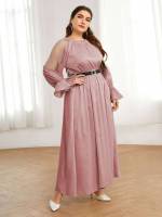 Dusty Blue Beaded Long Sleeve Glamorous Plus Size Dresses 469