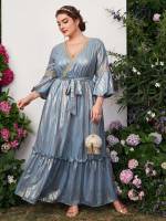 Dusty Blue Maxi Regular Fit Women Plus Clothing 9121