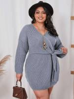 Regular Fit Long Sleeve V neck Wrap Women Plus Clothing 6830