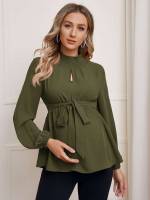  Elegant Keyhole Neckline Long Sleeve Maternity Tops 8138