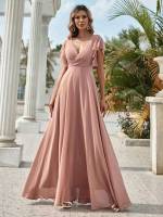 Maxi Deep V Neck Dusty Pink Wedding  Special 957