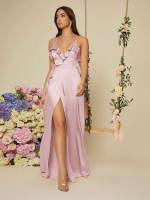 Dusty Pink Plain Knot Maxi Bridesmaid Dresses 1303