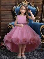  Sleeveless Contrast Mesh Plain Girls Partywear 4007