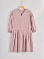 Notched Dusty Pink Plain Girls Dresses 6094