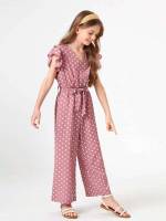 Loose Polka Dot V neck Dressy Girls Clothing 1883