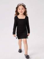 Square Neck Short Slim Fit Plain Toddler Girls Clothing 5584