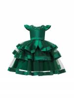 Cap Sleeve Plain Tiered Layer Regular Fit Toddler Girl Partywear 697