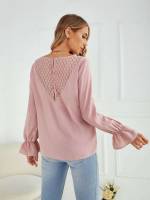 V neck Dusty Pink Ruffle Regular Fit Maternity Blouses 4976