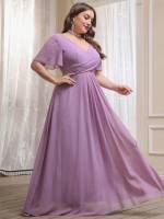  Deep V Neck Backless Short Sleeve Plus Size Bridesmaid Dresses 5202