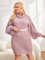  Funnel Neck Rib-Knit Casual Plus Size Knitwear 6264