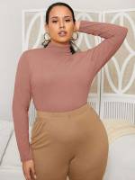 Long Sleeve Dusty Pink High Neck Basics Women Plus Clothing 232