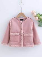 Dusty Pink Round Neck Casual Toddler Girls Clothing 4945