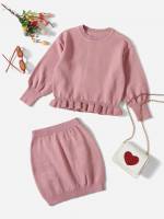  Plain Round Neck Ruffle Hem Toddler Girls Clothing 9255