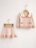 Plaid Peter Pan Collar Long Sleeve Toddler Girls Clothing 2653