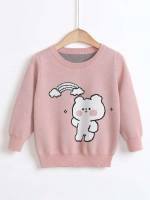 Cartoon Round Neck Long Sleeve Regular Fit Toddler Girls Clothing 923