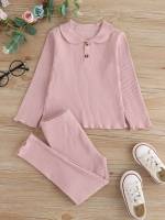  Long Sleeve Button Toddler Girl Two-piece Outfits 8394