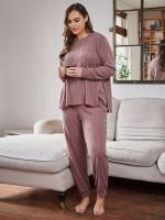 Long Sleeve Casual Dusty Pink Underwear  Sleepwear 8291