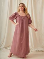  Dusty Pink Plain Women Plus Sleep  Lounge 7612