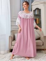  Royal Contrast Lace Plus Size Nightgowns  Sleepshirts 4376